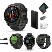 Garmin Fenix 8 43MM AMOLED Sapphire Multisport GPS Smartwatch Carbon Gray DLC Titanium with Black Gray Silicone Band, Built-in LED Flashlight with Accessories